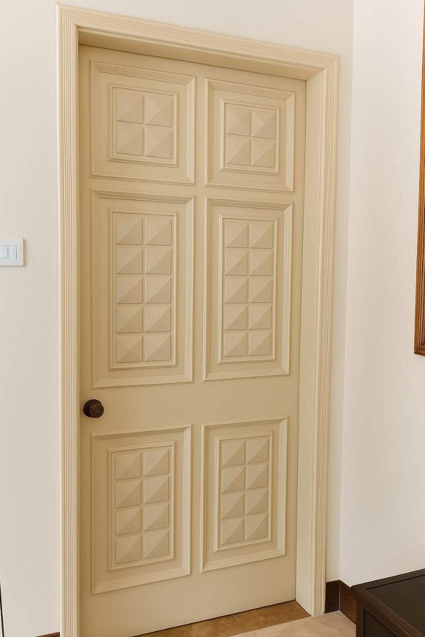 Indoor wooden door design with diamond pattern