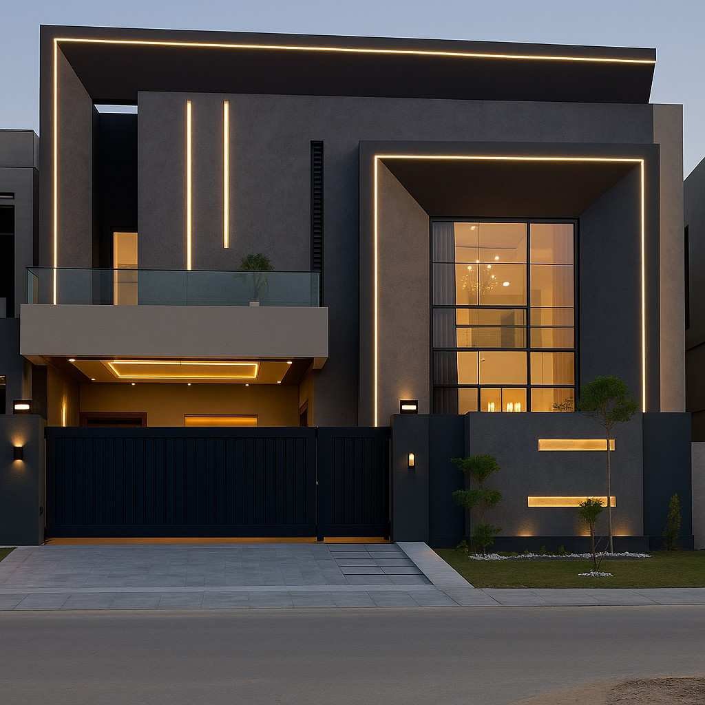 Modern house design with gray and black combination