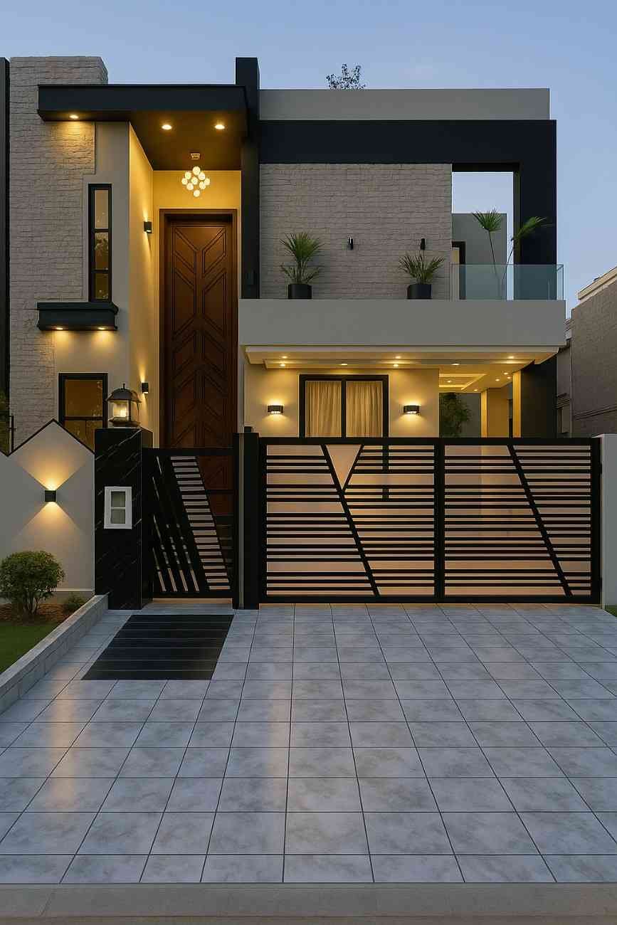 Stylish modern double story house with glass facade